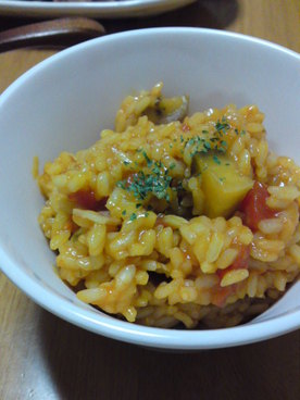 ナスとベーコンのトマトカレーリゾット